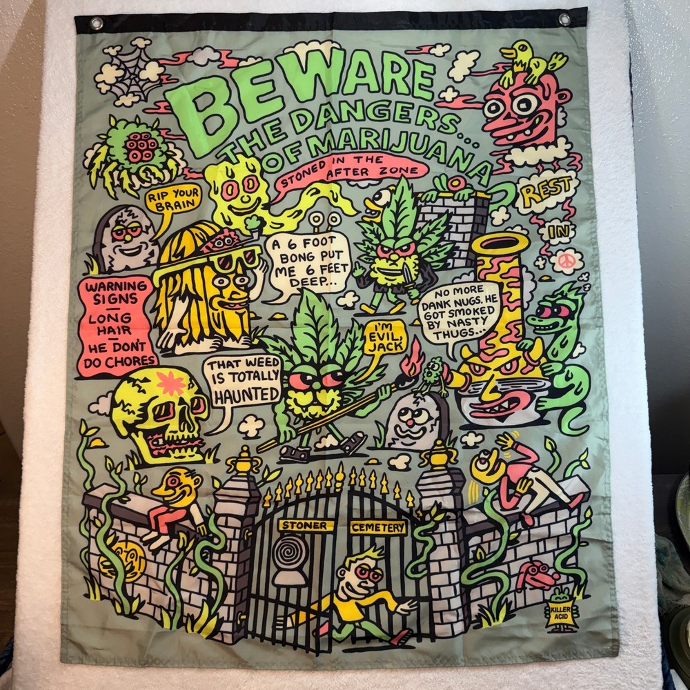Killer Acid Beware The Dangers of Marijuana Wall Tapestry Banner Psychedelic Art